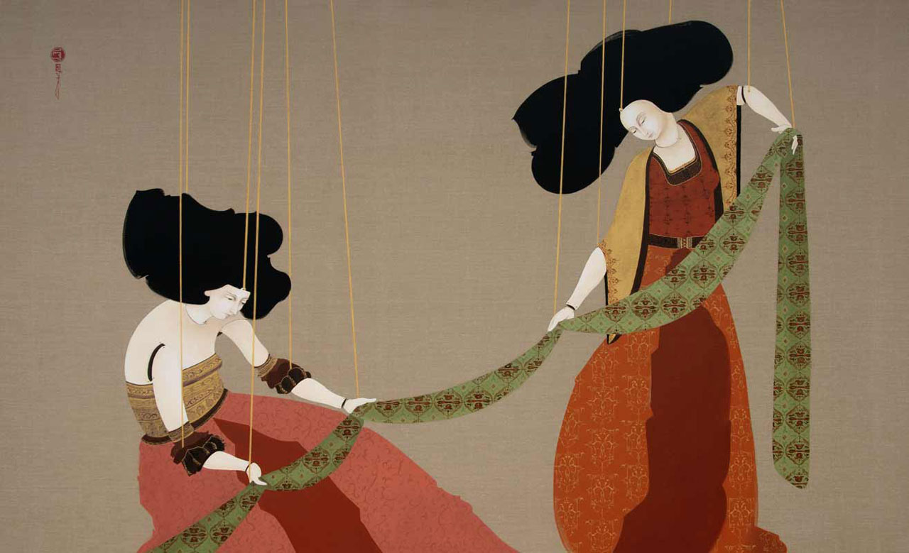 Hayv Kahraman, 'Folding Sheet', 2009. Oil on linen, 52" x 86". Courtesy the artist and The Third Line.