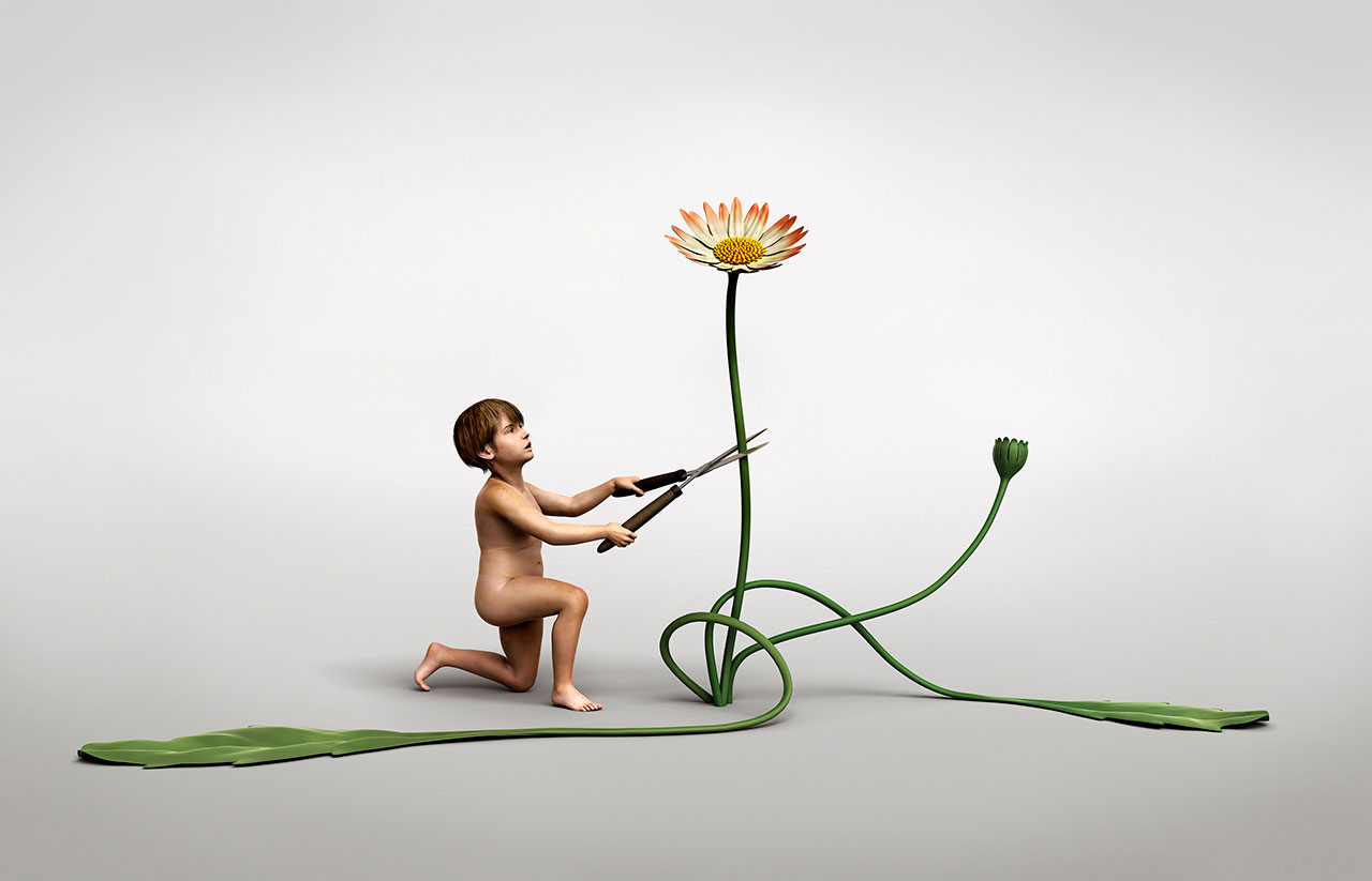 Ole Tersløse, 'Child Killing a Flower', 2015, ed. 3, 91 x 140 cm, computer constructed image, lambda print mounted behind glass. Courtesy the artist.