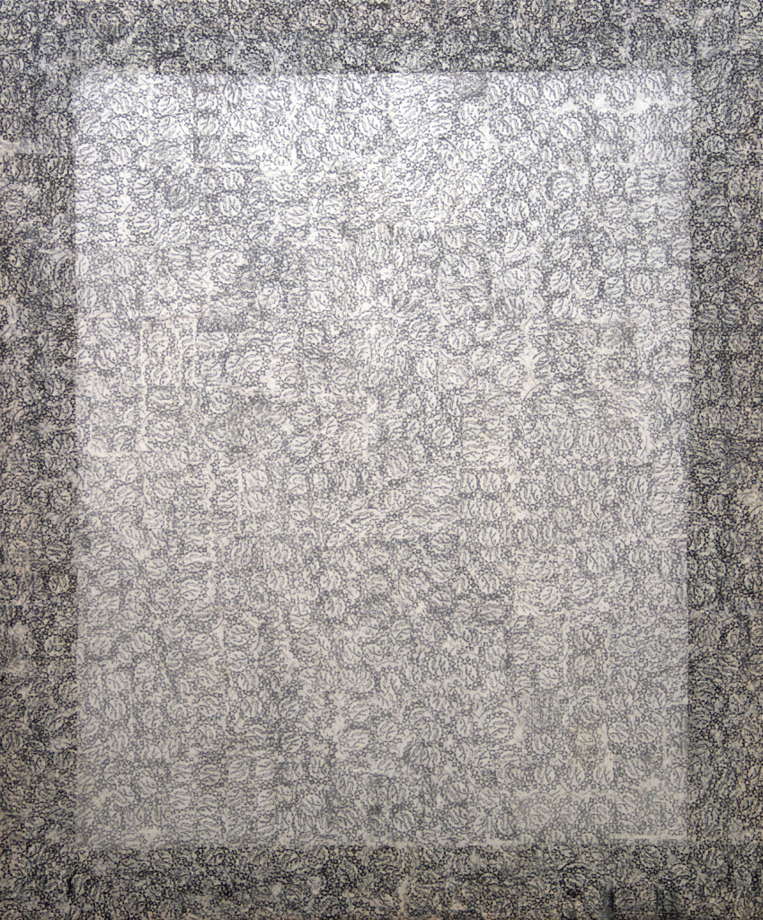 Sepideh Salehi, Mohr I, 2006, frottage on mohr(prayer stone) on japanese paper on canvas, 53" x 63" (each). Image courtesy the artist.