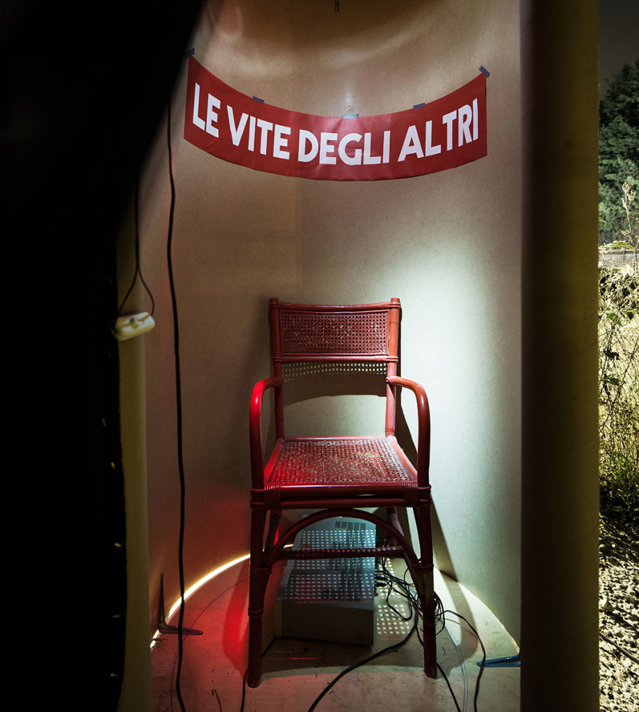 Corrado Sassi, 'La vita degli altri', 2014, wooden booth, radio system, performance and installation. Photo: altrospazio. Image courtesy There Is No Place Like Home.