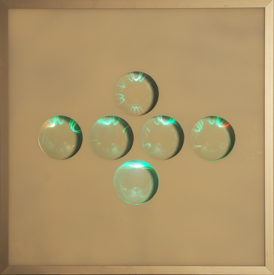 Franco Costalonga, 'Onde Gravitazionali (6 cerchi)', 2014, mixed media with light bulbs, 31.5x31.5 in. Image courtesy the artist and GR Gallery, New York.