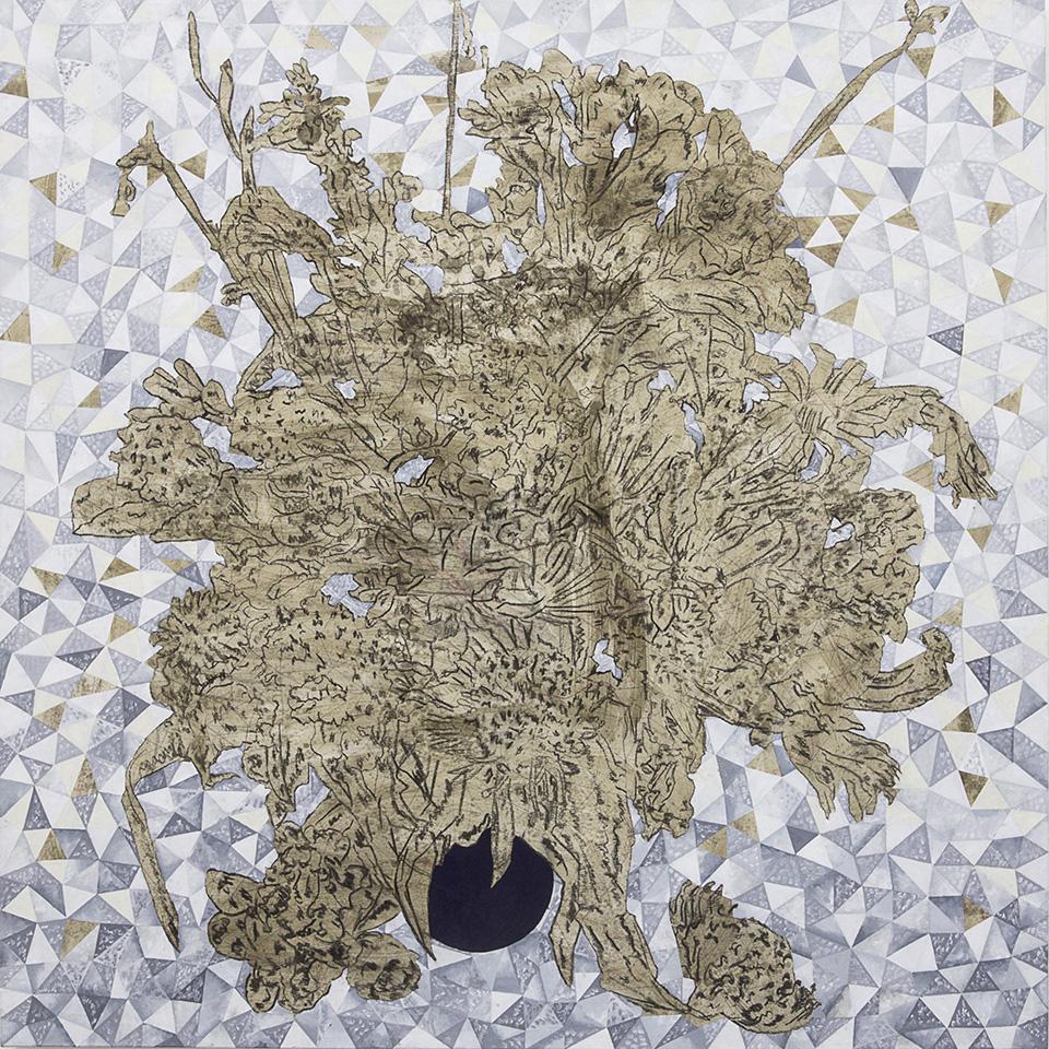Cinga Samson, Ivumba Letyatyambo 3 (2016), Oil and charcoal on canvas, 150 x 150cm